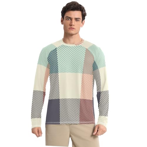 Buffalo Plaid Orange Men's Rash Guard Loose Type Elasticity Long Sleeve Sun Protection UPF 50+ Beach