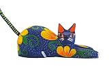 ALKIMIA INC Mexican Alebrije Cat Figurine Wood Carving Handcrafted Sculpture (Blue)