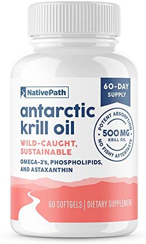NativePath Antarctic Krill Oil - Wild-Caught Omega 3 Krill Oil 500mg Softgels with EPA, DHA and Astaxanthin - Omega 3 Supplement for Joint, Heart, Brain and Immunity - 60 ct - No Fishy Aftertaste