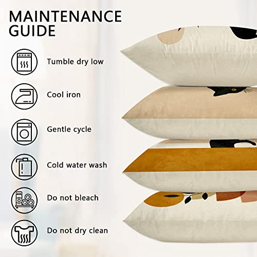 Ussap Boho Abstract Cat Plant Sunset Decorative Throw Pillow Covers Set Of 4, Minimalist Art Aesthetic Pillowcase Decoration, Bohemian Modern Sofa Couch Cushion Case Home Decor 18X18 #TOP6