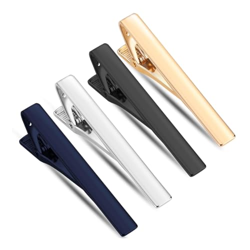 OUDQFCJ 4 Piezas Alfileres de Corbata, Pisacorbatas de Cobre, Clips de Corbata Finos de Estilo Empresarial, Perfectos para San Valentín, Aniversario, Fiesta, Reunión y Cita (Oro/Plata/Negro/Azul)