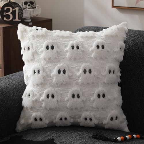 DFXSZ Halloween Pillow Covers – Soft Faux Fur Ghost Decor - Image 3