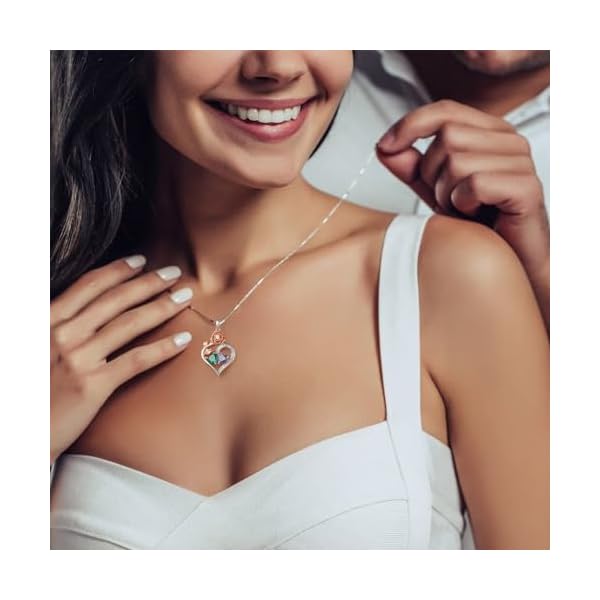 Iefil Rose Heart Necklaces Gifts for Women - 925 Sterling Silver Double Heart Birthstone Necklace, Anniversary Birthday Gifts for Women, Valentines Day Gifts, Jewelry Gifts for Mom Wife Girlfriend - Image 4