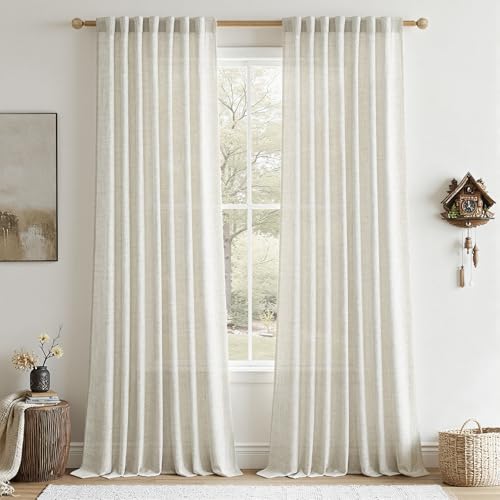 CUTEWIND Cortinas Largas de Lino Beige Translucidas 140x240 CM Cortina Salon Modernas 2 Piezas Dormitorio Infantil Habitacion Juvenil Cocina Comedor Cortina Beige Visillos Rusticas