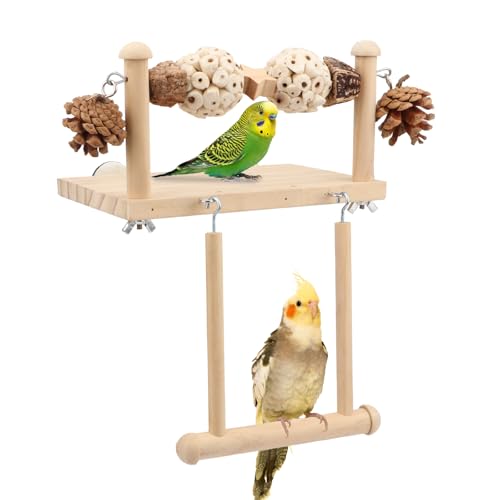 Litewoo Bird Perch Wooden Platform Bird Swing Chew Toys Play