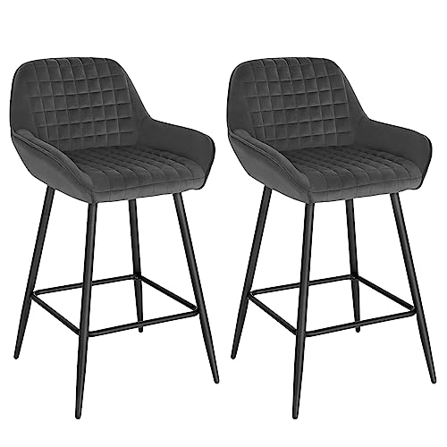 WOLTU Tabouret Bar Lot de 2, Chaise de Bar pour Îlot Central Cuisine, Salle à Manger, Bistro, Café, Grand Siège en Velours avec Dossier, Repose-Pied et...