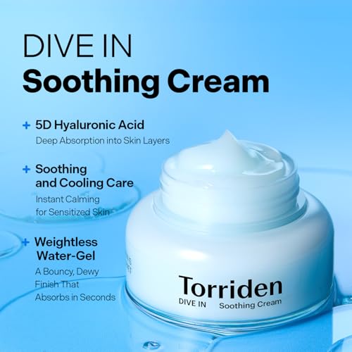 Image of Torriden Dive In Soothing Cream (100ml) | Korean Hydrating Face Moisturizer with 5D Hyaluronic Acid Complex, Panthenol & Allantoin | Deeply Hydrating, Soothing & Reduces Redness