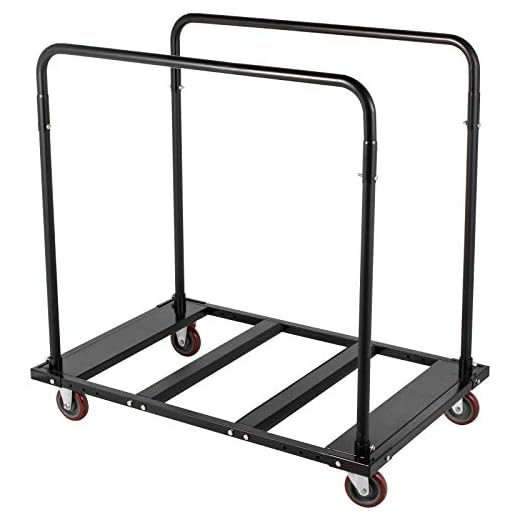 Happybuy Folding Table Cart Black Table Rack for 60” Round Tables Folding Table Storage Rack Heavy Duty Table Trolley Black Desk Trolley Steel Frame Rolling Casters Party Event Hotel Furniture