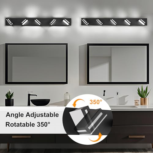 Image of LED Modern Bathroom Light Fixtures, 5-Light 40-Inch Matte Black Vanity Lights for Bathroom Lighting Fixtures Over Mirror, 6000K Cool White 350 Rotatable Wall Lamp