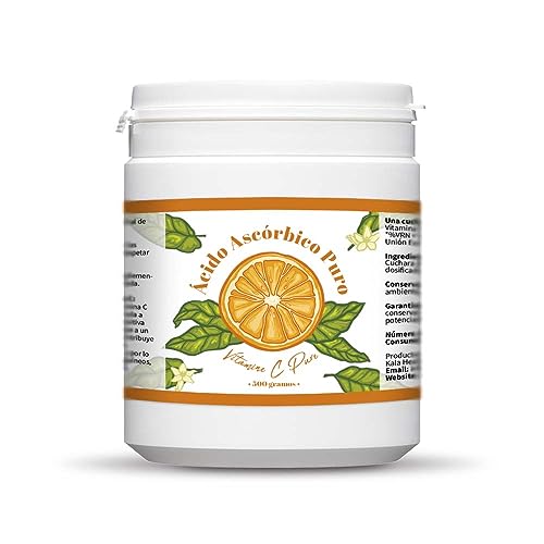 Vitamina C Pura 500g - Polvo de vitamina C - Ácido ascórbico puro - Suministro para 500 días x 1000 mg alta dosis - Con cucharada dosificadora - Vegano (500)