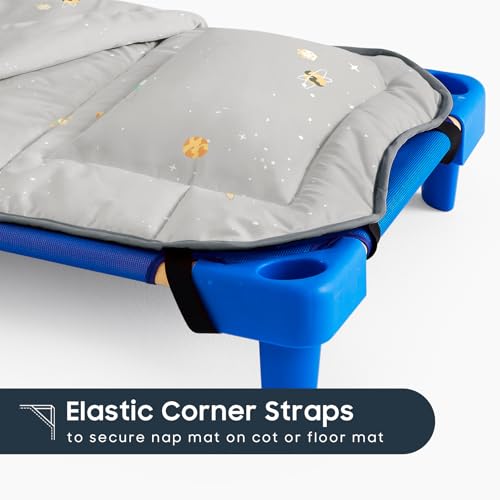 Image of Wake In Cloud - Cot Nap Mat with Pillow and Blanket, 100% Cotton Fabric, for Toddler Kids Boys Girls Ages 3 Plus in Daycare Kindergarten Preschool, Stars Space Rockets