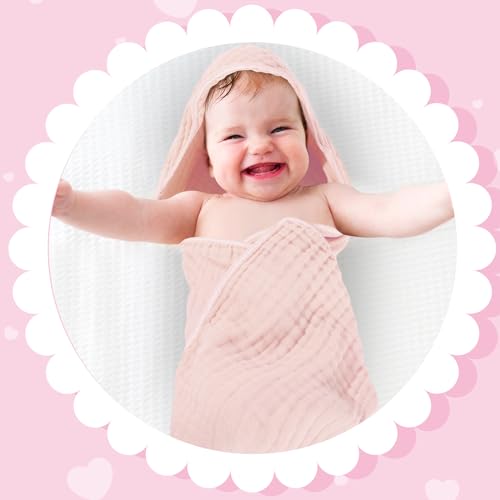 Image of Peryiter 6 Pcs Muslin Hooded Baby Towels, 32 inchx 32 inch Cotton Newborn Bath Towel Muslin Infant Baby Blankets Absorbent Unisex Newborn Registry Gift Essentials for Girls Boys (Purple)
