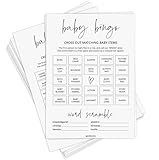 Baby Shower Bingo Game (50 Unique Cards), Pre-Filled, Baby Shower Games, Added Word Scramble - Minimalist