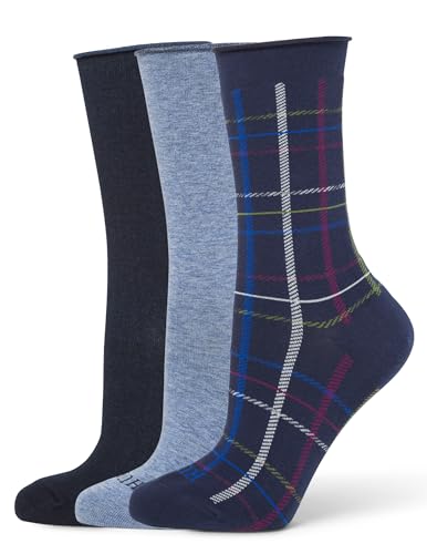 Image of HUE Women's Jeans Sock (Pack of 3), Blue Plaid Pack, One Size