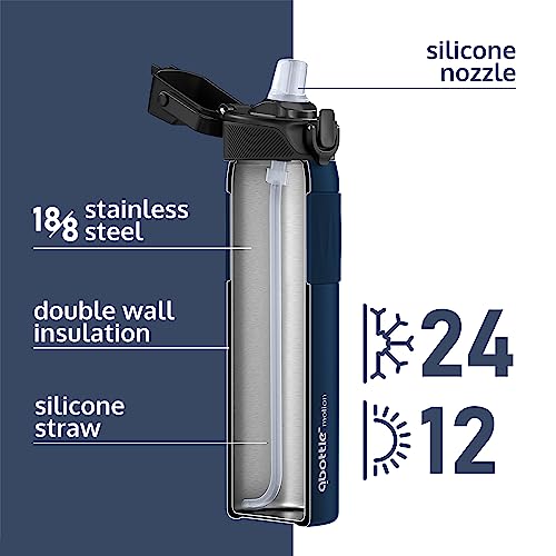 Qbottle Insulated Water Bottles With Straw Lid – Stainless Steel Water Bottle – Leak Proof Metal Water Bottle – No Sweat – Reusable – Denim Blue, 23.6 Oz #TOP1