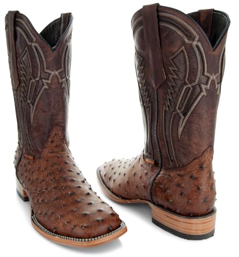 Soto Boots Men's Out of the Wild Ostrich Print Cowboy Boots, Exotic Print Men's Cowboy Boots, Western Boots For Men H500312