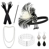 Athora 20er Jahre Accessoires Zubehör Set Great Gatsby Party Kostüme Damen für Halloween jahre accessoires jahres accessoir damen gatsby Theme im Stil der Accessoire Schwarz Karneval Fasching Outfit