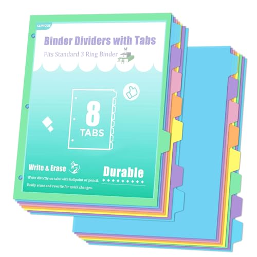 3 Ring Binder Dividers with TAB, Durable Plastic Write & Erase, 8 Tab 3 Hole Punch Dividers for 8.5 x 11'' Letter Size Papers, Ideal for Student, Teacher, Macaron 2 Sets image 4