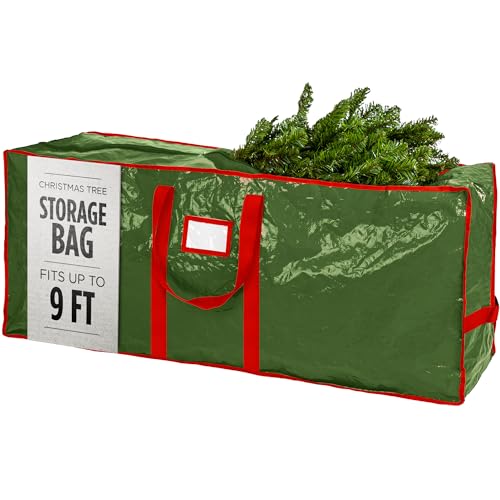 Christmas Tree Storage Bag - Stores 9 Foot Artificial Xmas Holiday Tree, Durable Waterproof Material, Zippered Bag, Carry Handles - Protects Against Dust, Insects and Moisture (Green)