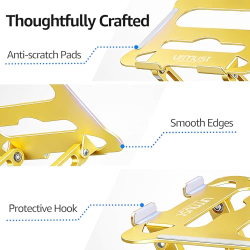 Image of Urmust Laptop Notebook Stand Holder Adjustable Laptop Stand Portable Computer Riser Compatible with MacBook Air Pro HP Dell XPS Lenovo All Laptops 10-15.6 inch(Gold)