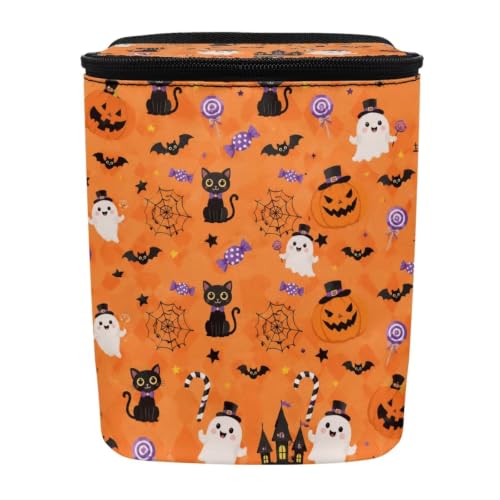 Image of Talayituse Cat Ghost Pumpkin Bat Print Car Trash Can with Lid, Leak Proof Auto Trash Bag Hanging Vehicle Garbage Can Multipurpose Storage Container for Back Seat Road Trip Halloween Decor