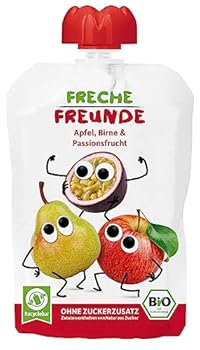 FRECHE FREUNDE Bio Quetschie Apfel Birne & Maracuja Fruchtmus im Quetschbeutel für Babys ab 1 Jahr glutenfrei & vegan 100 g
