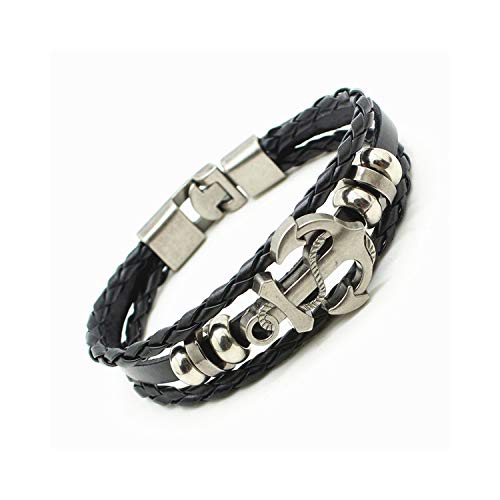 Preisvergleich Produktbild Awertaweyt Multi-Layer-Lederarmband, geflochtene Wrap-Stulpearmband, Fashion Men's Skull Bracelet&Bangle Male Multilayer Accessories Homme Jewelry Black Color Leather Bracelets Black