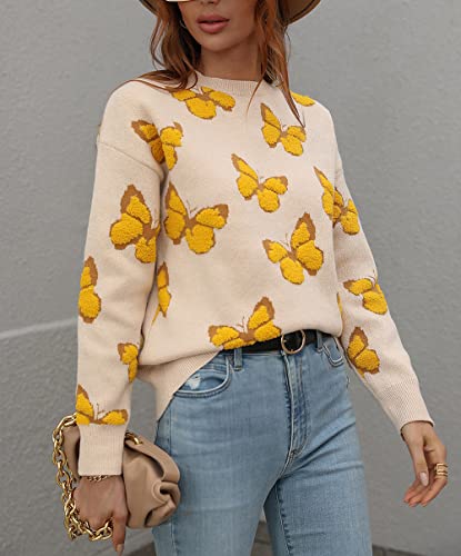 Image of JUNBOON Women's Casual Leopard Print Knitted Pullover Sweaters Long Sleeve Crew Neck Jumper Tops