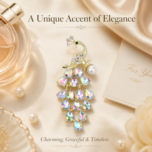 Image of Brooch Pin for Women Rhinestone Peacock Crystal Delicate Animal Brooch Lapel Pins Girls Fashion Jewelry Gift for Christmas Brooch Birthday Jewelry Gift