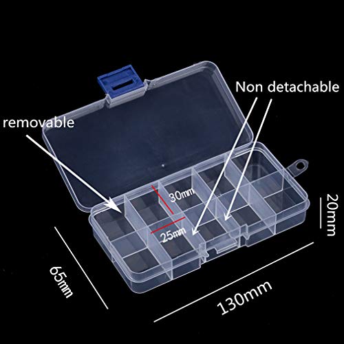 Image of 10 Removable Grid Compartment Clear Rectangle Plastic Storage Box, Jewelry and Crafts Organizer Container with Adjustable Dividers(1 Pack)