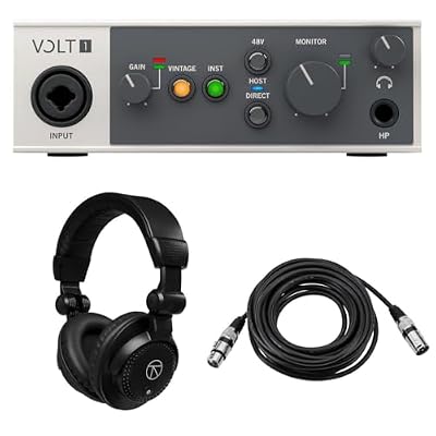 Universal Audio Volt 1 Portable 1x2 USB Type-C/MIDI Interface, Bundle with TAPH100 Monitor Headphones and 25' Microphone Cable