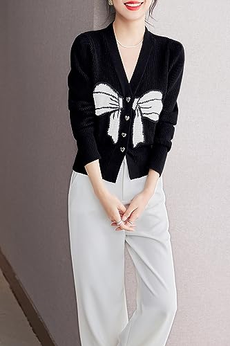 Image of LAI MENG FIVE CATS Women's V-Neck Sweaters Long Sleeve Button Knit Tops Casual Blouse