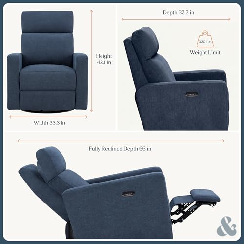 Image of Nurture& The Glider Plus - Premium Nursery Power Recliner | Swivel Chair with Adjustable Head Support and Adjustable Lumbar Support | Built-in USB - The Ultimate Comfort for Nursing, Relaxing (Navy)