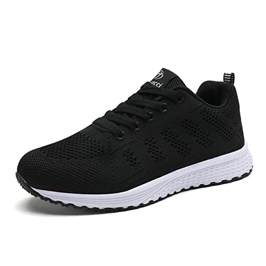 Minbei Kvinnor sneakers lätta damträningsskor andningsbara kvinnor löparskor daglig promenader utomhus fitness atletisk snörning platt fitness luftsport skor storlek 2 UK svart