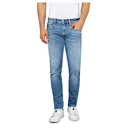 REPLAY Anbass, herr jeans slim fit, regular midja, snygga stretchjeans för män, denimjeans, storlekar: 27–40