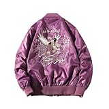 [GUREITOJP] ジャケット メンズ MA-1 エムエーワンジャケット フライジャケット アメカジ オシャレ タカ刺繍 ゆったり 防寒 防風 秋冬 キルティング 中綿 保温 厚手 カジュアル 大きいサイズ ジャンパー パープル 4XL