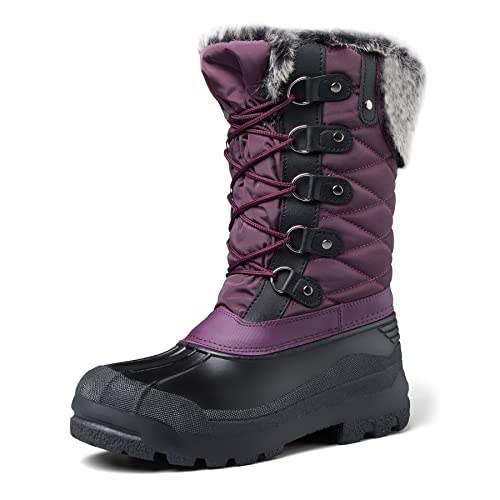 mysoft Women's Snow Boots Warm Insulated Faux Fur Lined Waterproof Mid-Calf Winter Boots Purple