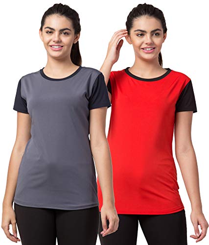 Image of BLUECON Combo Pack Solid Polyester Slim Fit Half Sleeve Women Tshirt /Multicolor Short Sleeve Tshirt for Women Sport Wear