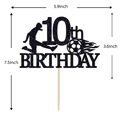 Colorfulparty Black Glitter Happy 10Th Birthday Cake Topper - Soccer Ball Cake Topper For 10 Years Old - Cheers To 10 Years, Football Themed Party Decorations #TOP2