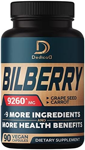 DEDICAD 10in1 Bilberry Extract for Eyes Supplement - 9260mg with Grape Seed, Carrot, Elderberry, Eyebright & More - 90 Capsules 3-Month Supply - Vision Supplement