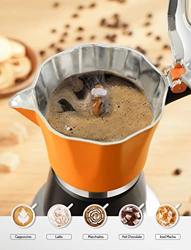 Stovetop Coffee Maker Espresso Italian Moka Pot with Transparent Top Lid, 300ml-6 Espresso Cups, Classic Aluminium Coffee Percolator, Orange/Black - Image 3