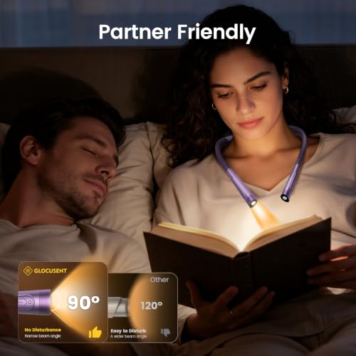 Image of Glocusent Upgraded Neck Light,100Hrs Slimmer Reading Light for Books in Bed