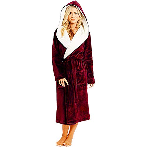 Threecows Luxury Bathrobe for Women Sherpa Fleece Bath Robe Solid Color Soft Warm Sleepwear Pajamas