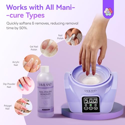 Image of Saviland Essentials Nail Polish Remover Machine: Nail Soaking Bowl & Acetone Nail Polish Remover Gel Nail Remover Machine with Nail Soak off Bowl Soaker Tech Acrylic Nail Remover Steam Salon Home DIY
