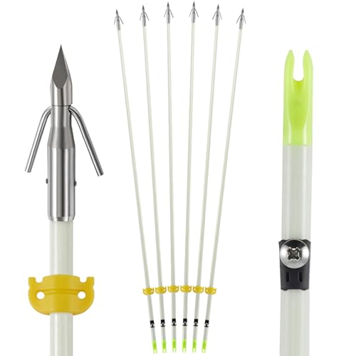 NIGSTAGLO 6 Pack 32 inch Bowfishing Arrows with Broadheads and Safty Slides Bow Fishing Arrow Luminous for Compound Bow Recurve Bow Fishing Hunting