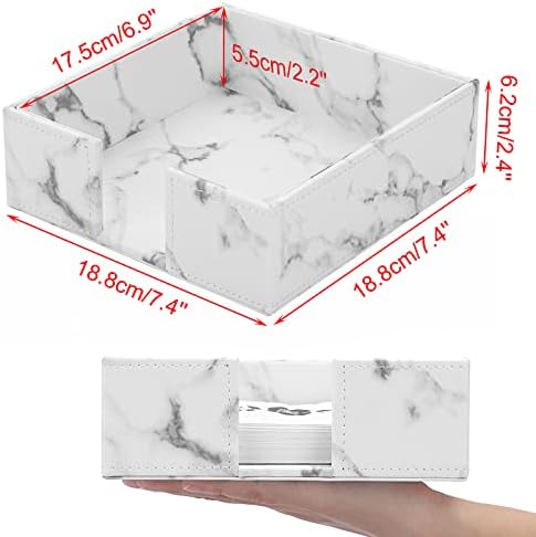 BTSKY PU Leather Square Napkin Holder - Cocktail Napkins, Napkin Box Tissue Holder for Dining Table Kitchen Restaurant Hotel Reception and Parties, PU Leather Storage Holder Organizer, Marble White