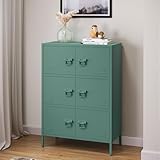 skølm Metallkommode Zandor, Wohnzimmerschrank mit 3 Fächern dunkelgrün, Sideboard, Mehrzweckschrank Stahl 3x2, 113,5x80x38 cm