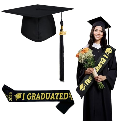 YEWCEP Graduation Hat, Unisex-Erwachsene Abschlusskappe, Abschlusshut mit Quaste, Verstellbar, für Abschlussfeiern von Studium, Uni, College, Abitur, Schule, Unisex (Schwarz)