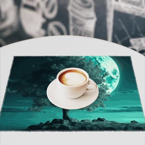 Set de table bleu sarcelle arbre lune chic pour vos repas en famille - 8
