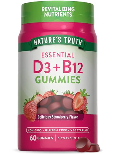 Natures Truth Vitamin D3 and B12 Gummies for Adults | 60 Count | Strawberry Flavor | Vegetarian Non-GMO & Gluten Free Supplement